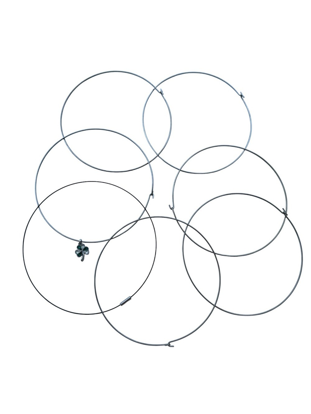 Seven Wire Choker Hoop Necklaces One With Green Clover Charm